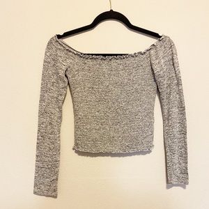 Hollister Gray Off the Shoulder Long Sleeve Crop